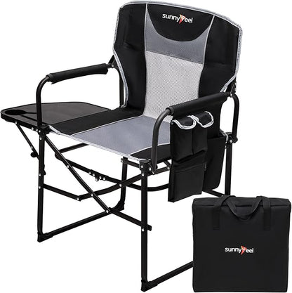 SUNNYFEEL Camping Directors Chair, Heavy Duty,Oversized Portable Folding Chair with Side Table, Pocket for Beach, Fishing,Trip,Picnic,Lawn,Concert Outdoor Foldable Camp Chairs