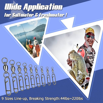 Atibin Snap Connector Fishing Swivels Stainless Bearing Ball Snap Swivels Steel Quick Change Fishing Clips Swivel Black Nickel