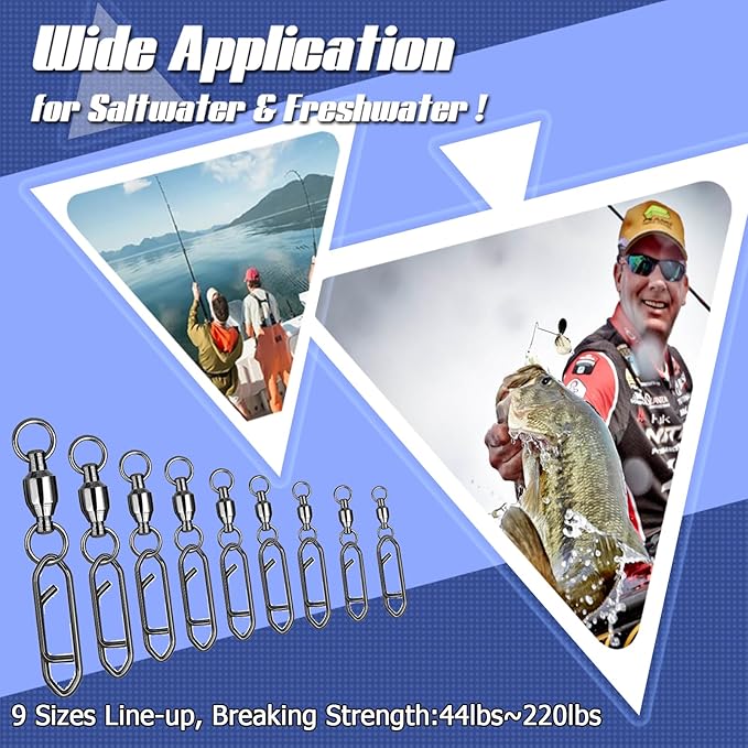 Atibin Snap Connector Fishing Swivels Stainless Bearing Ball Snap Swivels Steel Quick Change Fishing Clips Swivel Black Nickel