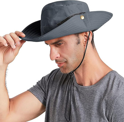 Men's Sun Hat Outdoor UPF50+ Mesh Wide Brim Bucket Safari Cap Foldable Waterproof Boonie Fishing Hats