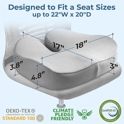 5 STARS UNITED Seat Cushion for Tailbone Pain Relief – Large Memory Foam Cushion for Coccyx, Hip, Sciatica & Post-Surgery Recovery – Wheelchair, Car, Desk, Gaming & Office Chairs, Light Gray