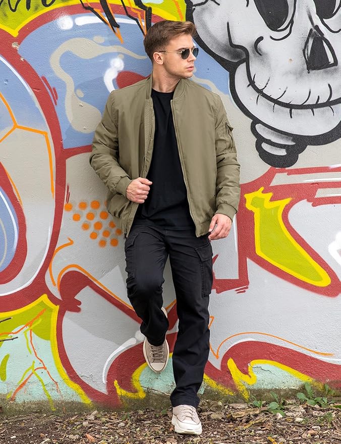 TBMPOY Men's Fall Jacket Winter Windbreaker Bomber Zip Up Padded Softshell Warm Windproof Casual Coat