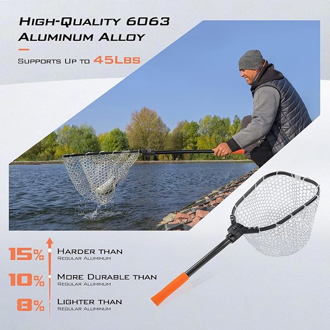 KastKing Brutus Fishing Net, Foldable Extendable Fish Landing Net, Lightweight & Portable Fishing Net with Soft EVA Foam Handle, Holds up to 44lbs/20KG, Fish-Friendly Mesh for a Safe Release