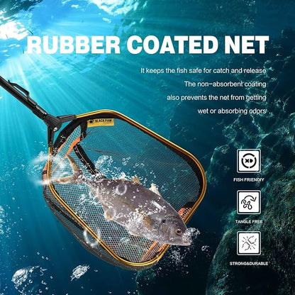 Black Paw Floating Fishing Net - Telescopic Foldable Fish Landing Net with Adjustable Mesh Head, Built in Length Scale