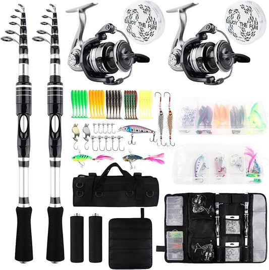 2PCS Telescopic Fishing Rods and Reels Combo Set 6.89ft Portable Fishing Pole Spinning Reel Lures Accessories with Storage Bag Saltwater Freshwater Fishing Pole Combo Fishermen Gift