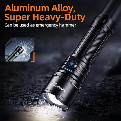 SuperFire Rechargeable Flashlights Bright Lumens-2Pack, 5 Modes & Memory Function with 3000mAh Removable Battery, USB-C Zoomable & Waterproof, Perfect for Home Use