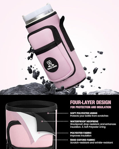 Sports rabbit Universal Water Bottle Holder – Durable Oxford & Neoprene Hybrid Design Compatible with Stanley 30/40oz Handled & 64/87oz Straight Tumblers, Adjustable Strap for Gym, Travel, Outdoors