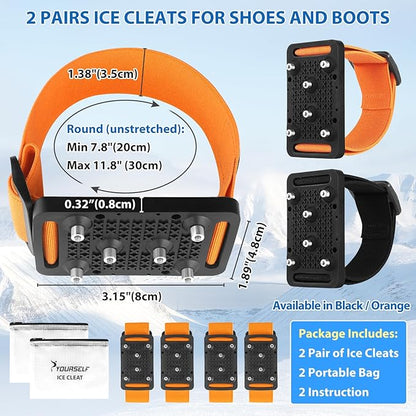 SYOURSELF Ice Cleats Crampons for Shoes and Boots, Rotatable Mid-Sole Traction Cleats Shoe Spikes for Snow and Ice, Non Slip Tungsten Spikes Ice Shoes Grippers for Men Women Winter Indoor/Outdoor