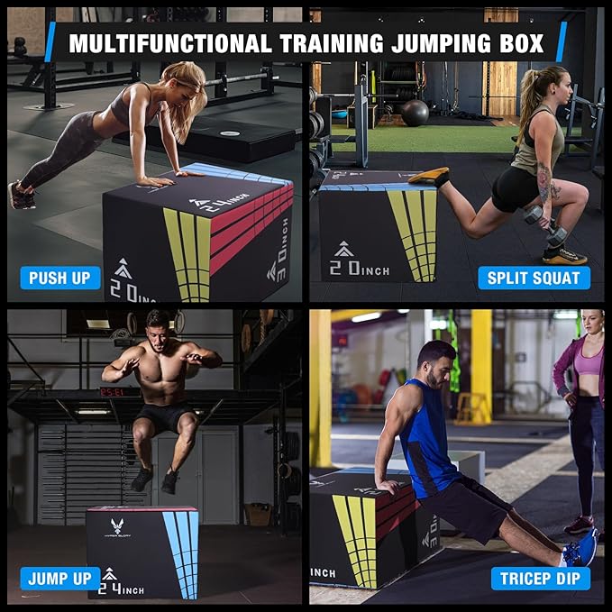 Modern-Depo 3 in 1 Plyometric Jump Box with High Density Foam | Fitness Plyo Box Jumps Height Adjustable 30/24/20, 24/20/16, 20/16/14, 1614/12 Inch for Home Gym, 440lb Weight Capacity