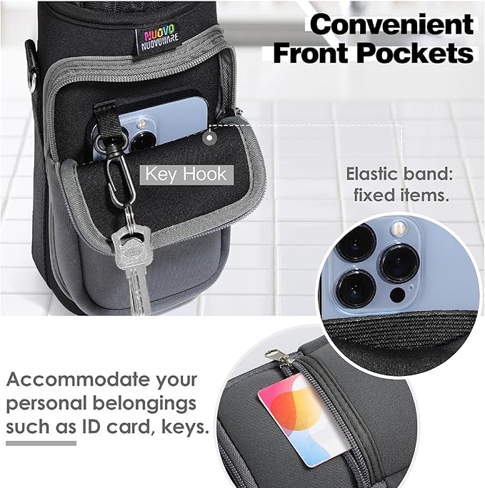 Nuovoware Water Bottle Carrier Bag,25oz/40oz/64oz Bottle Pouch Holder,Adjustable Shoulder Hand Strap 2 Pocket Sling Neoprene Sleeve Sports Accessories for Hiking Travelling Camping