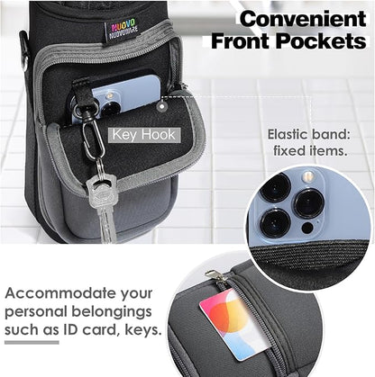 Nuovoware Water Bottle Carrier Bag,25oz/40oz/64oz Bottle Pouch Holder,Adjustable Shoulder Hand Strap 2 Pocket Sling Neoprene Sleeve Sports Accessories for Hiking Travelling Camping