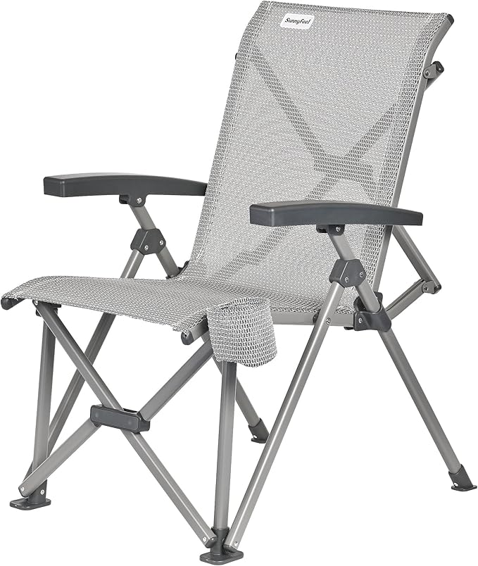 SUNNYFEEL Ergonomic High-Back Camping Chair - 1 Second Folding Chair with 500lbs Capacity, Breathable Back Support for Outdoor, Lawn, Hiking, Fishing (Grey)