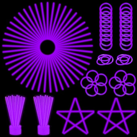 ILHSTY 100 Pcs 8'' Purple Glow Sticks Glow Necklaces In The Dark Party Favor Supplies Bright GlowSticks Bulk with Accessories for Christmas Halloween Easter Carnival Birthday Neon Party (Purple*100)