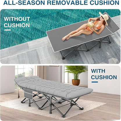 ZENPETIO Camping Cots for Adults, Portable Folding Sleeping Cot with Carry Bag, 1200D Double Layer Oxford Ultra Soft Cot Bed with Mattress, Tent Cot for Travel Office Hospital, Support 500lbs, Gray