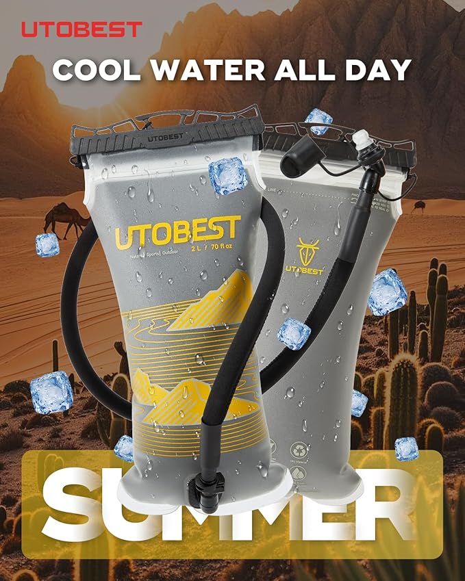 Insulated Water Bladder with Bite Valve Cover Keeps Water Cool or Warm for Hours, Leakproof TPU Hydration for Hiking Camping and Backpacking