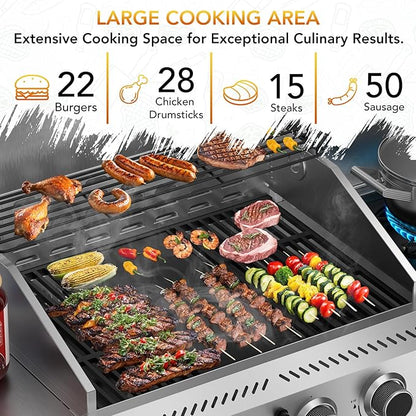 G41 Pro BBQ Grill,Heavy-Duty Stainless Steel Gas Grill, 4 Burner Gas Grill with Side Burner,42000 BTU Propane Grill for Outdoor Cooking,Barbecue,Garden and Patio Backyard