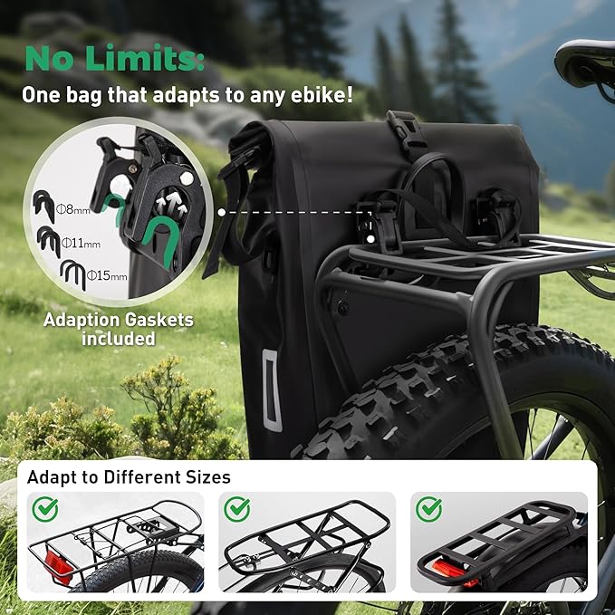 Luxevelo Lightweight Bike Pannier Bag – 27L Expandable Weather-Resistant Storage, 550D Durable PVC with Reflective Safety Strips, Multi-Functional Rack/Shoulder Bag for Commuting/Travel/Cycling