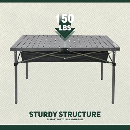 OUTSIDER Folding Camping Table, Portable Roll-up Outdoor Lightweight Aluminum Camp Table for Picnic BBQ Backyards Beach, Large Storage Mesh Pocket and Carrying Bag Included