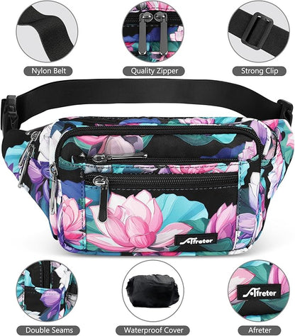 Waist Pack Bag Fanny Pack for Men&Women Hip Bum Bag with Adjustable Strap for Outdoors Workout Traveling Casual Running Hiking Cycling (New Black Flowers-1)