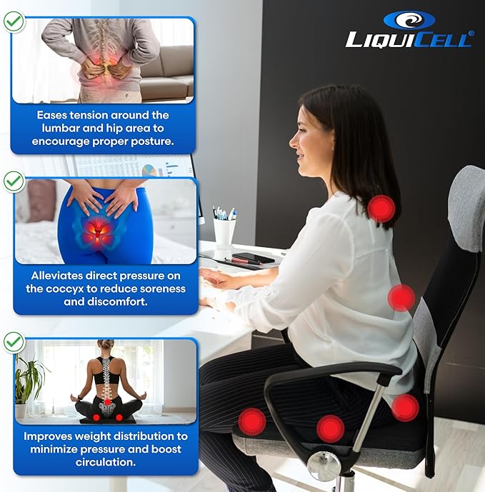 ERGO21 LiquiCell Coccyx Seat Cushion, Aid for Tailbone Pain Relief, Sciatica Pain, Back Support | Donut Like Butt Pillow for Long Hours Sitting at Home/Office Chair (18W x 17L x 2.5H)