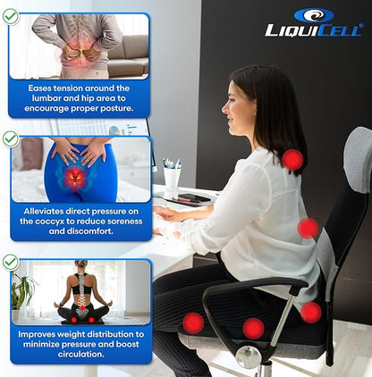 ERGO21 LiquiCell Coccyx Seat Cushion, Aid for Tailbone Pain Relief, Sciatica Pain, Back Support | Donut Like Butt Pillow for Long Hours Sitting at Home/Office Chair (18W x 17L x 2.5H)