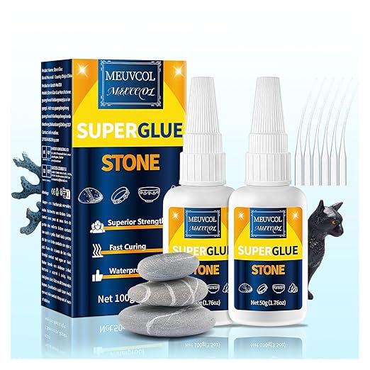 Stone Glue 100g - Marble Glue Heavy Duty for Granite, Artificial Stones & Tile | Clear Waterproof Stone Adhesive for Marble Repair & Craft Projects | Fast Drying, Strong, 6 Precision Nozzle