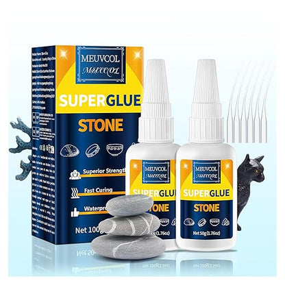 Stone Glue 100g - Marble Glue Heavy Duty for Granite, Artificial Stones & Tile | Clear Waterproof Stone Adhesive for Marble Repair & Craft Projects | Fast Drying, Strong, 6 Precision Nozzle