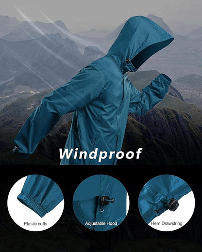 Outdoor Ventures Men's Rain Jacket Waterproof Lightweight Packable Rain Shell Raincoat with Hood for Golf Hiking Travel