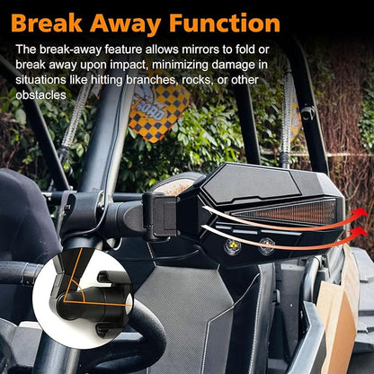 SUNPIE Mirrors for UTV w/LED Lights turn signals for Roll Bar 1.5 to 2inch Compatible with Polaris RZR Can-Am Pioneer Talon Kawasaki Teryx Mule, UTV Accessories Mirror