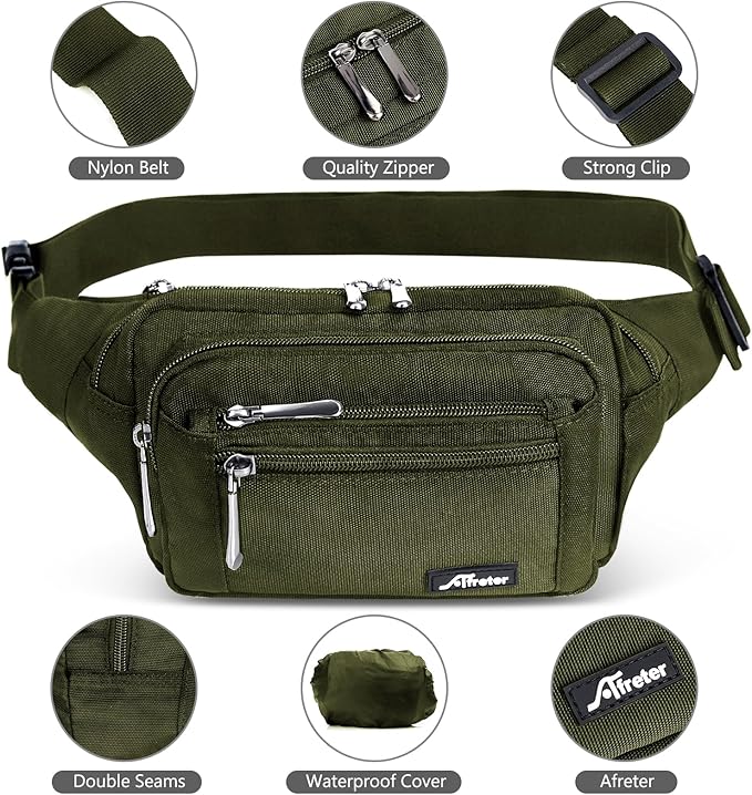 Waist Pack Bag Fanny Pack for Men&Women Hip Bum Bag with Adjustable Strap for Outdoors Workout Traveling Casual Running Hiking Cycling (Army Green)