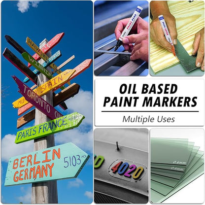 Red Paint Markers, 12 Pack Oil-Based Waterproof Quick Dry Permanent Paint Pen Set for Rocks Painting, Wood, Fabric, Plastic, Canvas, Glass, Mugs, Metal, Tire, Stone, DIY Craft