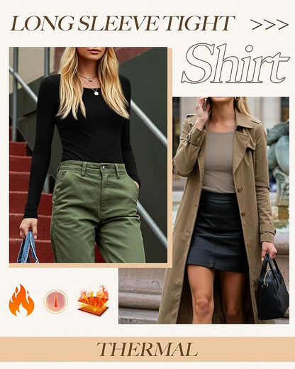 Neer 3 Pack Women's Thermal Shirts Long Sleeve Crew Neck Fleece Lined Undershirts Slim Fit Basic Tops Winter Base Layer