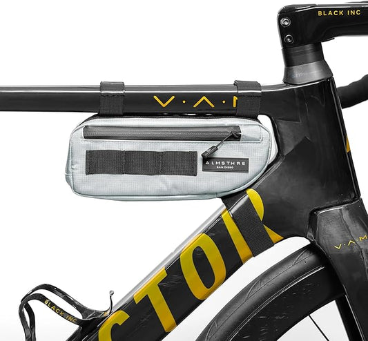 ALMSTHRE Compact Bike Frame Bag – Sterling Silver | Weather-Resistant, Waterproof Zippers & Dual-Sided Access for Road, MTB, and Ebike Frames