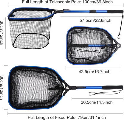 Floating Fishing Net Fish Landing Net, Fishing Nets for Fish, Kayak Fishing Net with Third-gen Upgrade Locking Switch - Lightweight Rubber Coated Fish Net for Easy Catch & Release