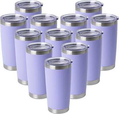 HASLE OUTFITTERS 20oz Stainless Steel Tumblers Bulk, Insulated Travel Cup with Lid, Double Wall Vacuum Coffee Mug for Cold & Hot Drinks 12 Pack, Light Purple