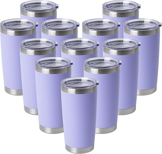 HASLE OUTFITTERS 20oz Stainless Steel Tumblers Bulk, Insulated Travel Cup with Lid, Double Wall Vacuum Coffee Mug for Cold & Hot Drinks 12 Pack, Light Purple