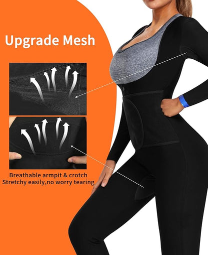 Women Sauna Suit Sweat Shirt Slimming Vest Hot Top Jumpsuit Shapewear,Armpit and Crotch Mesh