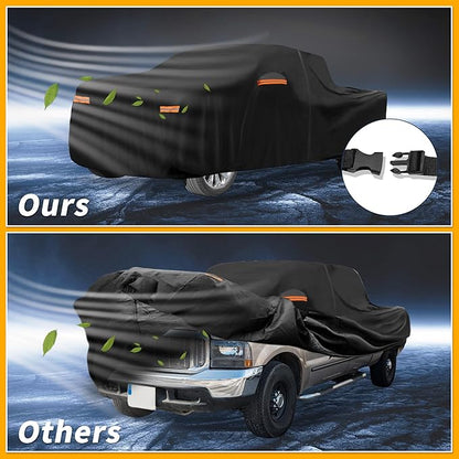 Universal Car Cover Waterproof All Weather 190T-PU, UV Sun Rain Protection, Fits for Truck Length Up to 220", with Left Side Zipper, Black