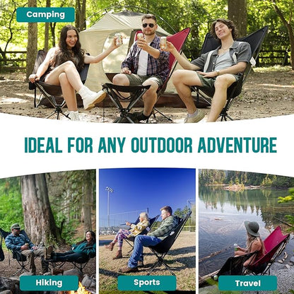 Swivel Portable High Back Camping Chair Small Compact Lightweight Folding Chairs for Adults, Outdoor Collapsible Backpack Chair for Camp, Travel, Sports, Easy Carry and Quick Setup