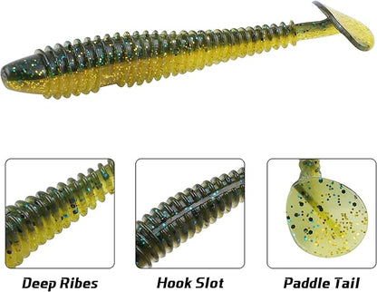 RUNCL Swimbaits Paddle 10/20/30/40PCS, 5/4/3/2 Inchs Paddle Tail, Soft Lure for Trout Crappie Bass, Durable Plastic Bait Swimmer for Saltwater/Freshwater, Fishing Lover's Gift