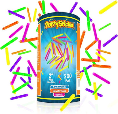 PartySticks Mini Glow Sticks 200 Pack Glow-in-the-Dark Small, for Easter Eggs, 5 Colors, Neon Light Sticks Bulk Party Favors, Easter Basket Stuffer Party Pack, Weddings Classroom Decorations Prizes