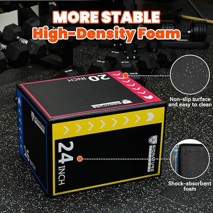 Fitvids Plyo Box 3-in-1 Foam Plyometric Jump Box for Home Gym Training Fitness Workout Exercise