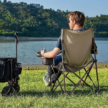 TIMBER RIDGE Oversized Folding Camping Chair for Adults, Support 550 LBS Heavy Duty with Cup Holder Side Pocket for Camp, Lawn, Picnic, Tan, 2 Pack