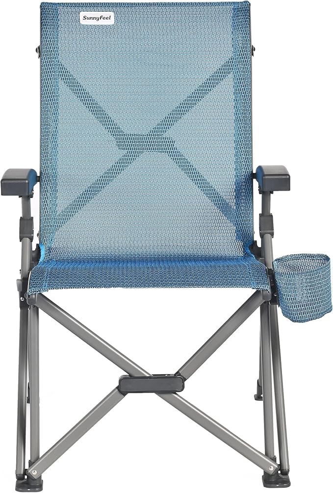 SUNNYFEEL Ergonomic High Back Camp Chair - 500lbs Heavy Duty Folding Chair, UV-Resistant Portable Camp Chair with Hard Armrests, Cup Holder＆ Bag for Outdoor, Basebal, Travel, Sports, Hiking, Fishing