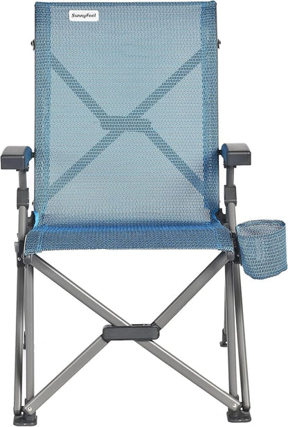 SUNNYFEEL Ergonomic High Back Camp Chair - 500lbs Heavy Duty Folding Chair, UV-Resistant Portable Camp Chair with Hard Armrests, Cup Holder＆ Bag for Outdoor, Basebal, Travel, Sports, Hiking, Fishing