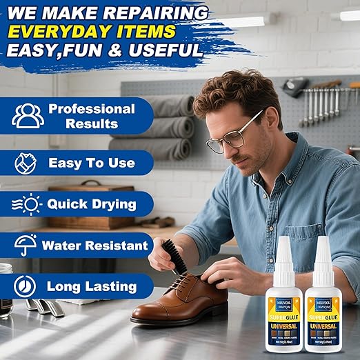 Super Glue All Purpose 100g - Instant & Waterproof Superglue for Plastic, Ceramic, Wood, Shoe, Glass, Leather, Rubber, Shoe Ca Glue - Strong & Clear Liquid Cyanoacrylate Adhesive, 6 Nozzles