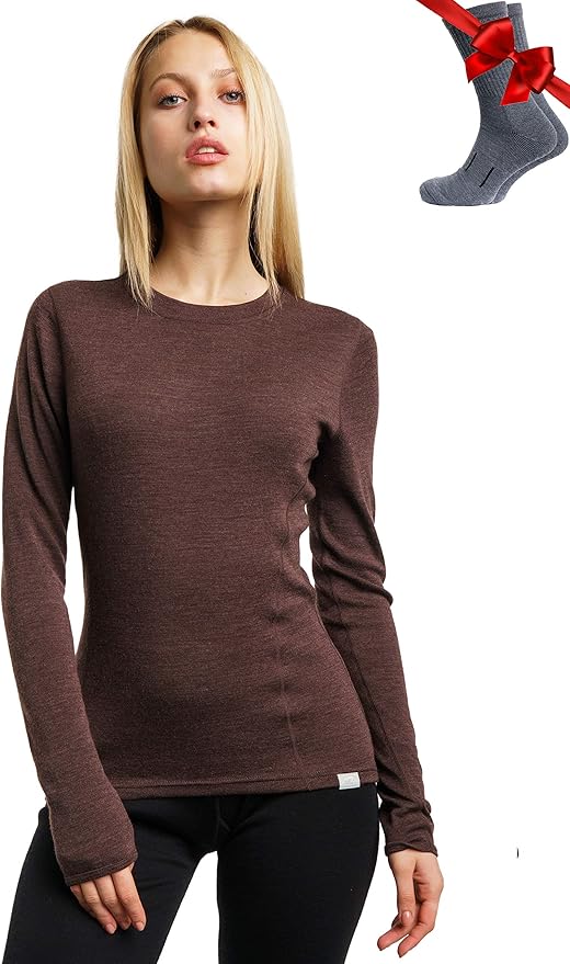 Merino.tech Merino Wool Base Layer Women - 100% Merino Wool Heavyweight, Midweight, Lite Long Sleeve Thermal Shirt and Socks