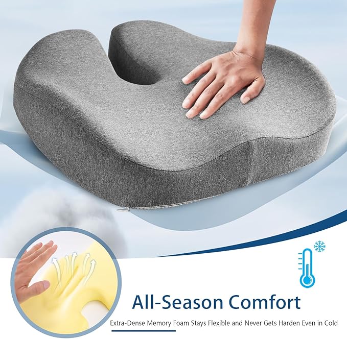 Seat Cushion Chair Cushion for Wide Hip & Thigh, Thickened Memory Foam Sciatica Pain Relief Pillow for Plush Support, Proper Posture, Ergonomic Tailbone Pain Relief Cushion for Office Chair, Car, Home