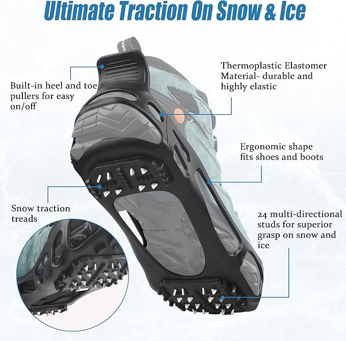 Ice Cleats Snow Traction Cleats Crampon for Walking on Snow and Ice Non-Slip Overshoe Rubber Anti Slip Crampons Slip-on Stretch Footwear