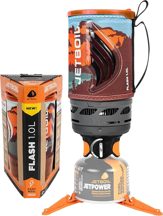 Jetboil Flash 1.0L Portable Fast Boil Stove for Camping and Backpacking with 1-Step Auto Ignition, New for 2025, Propane/Isobutane Burner with Cooking Cup